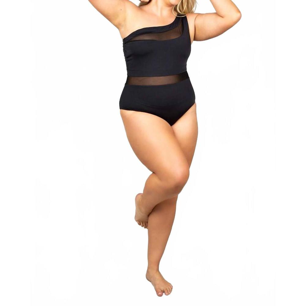 NEW NOMADS coast one shoulder one-piece swimwear - plus in black